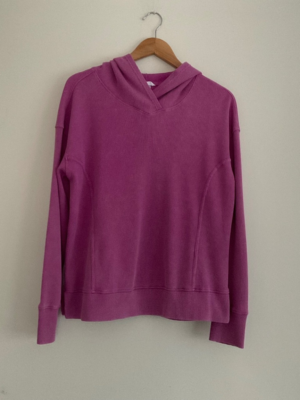 Jockey Waffle Knit Pullover Hoodie Sz M Purple Athleisure Thermal Relaxed Cozy